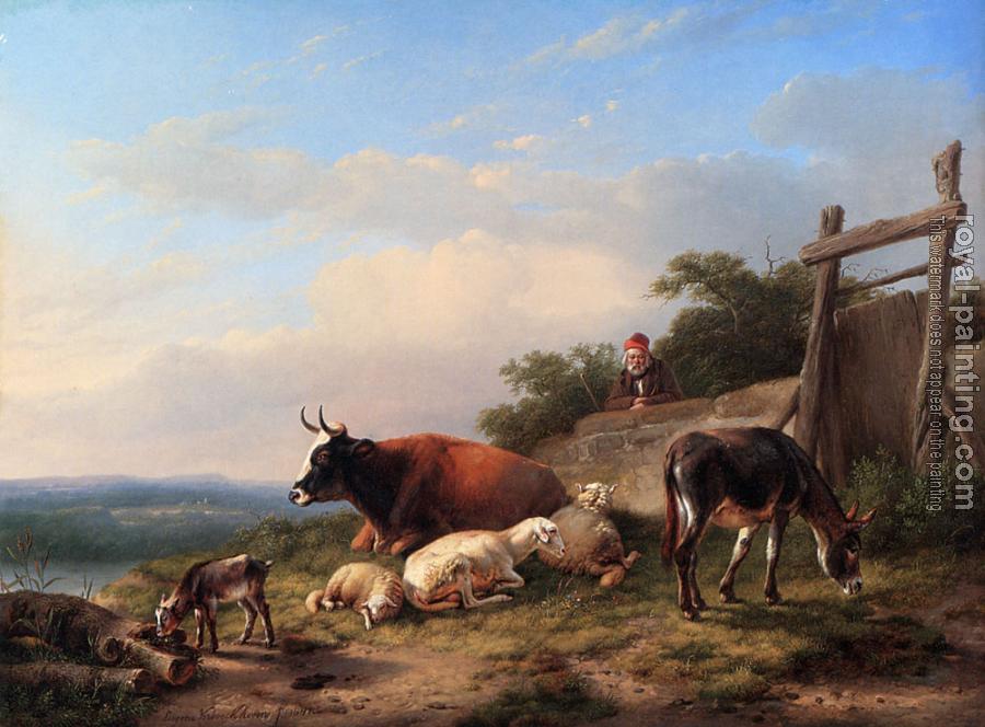 Eugene Joseph Verboeckhoven : A Farmer Tending His Animals